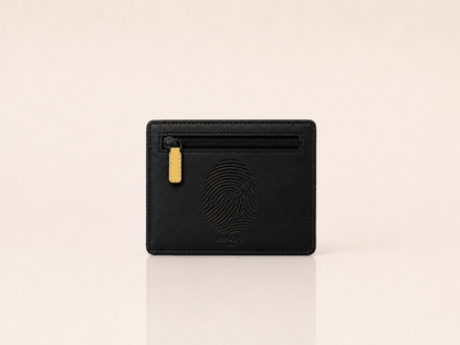 Porte-cartes RFID IMAN PARIS en cuir synthétique noir avec bande jaune et protection RFID intégrée, design compact et élégant.